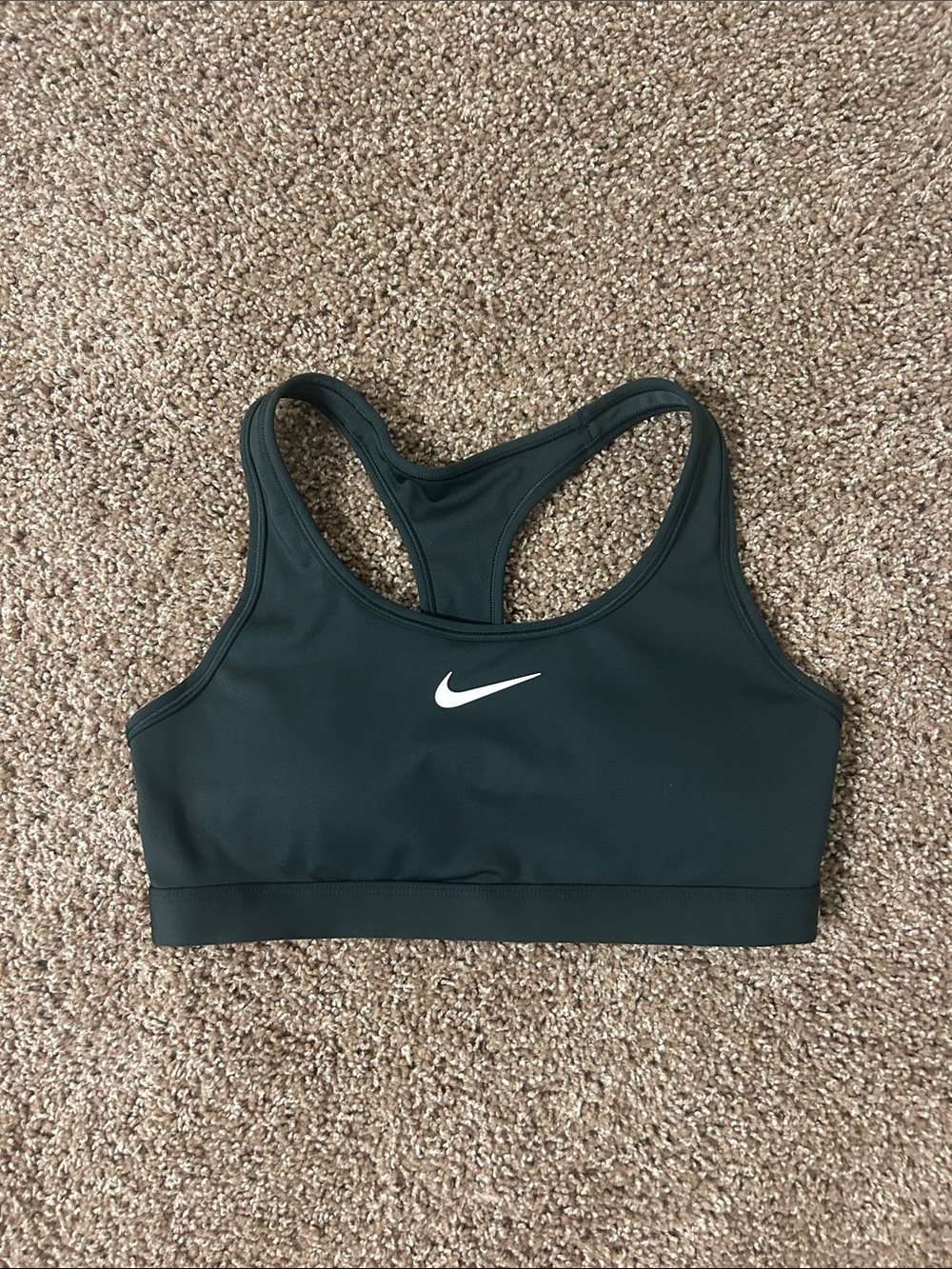 Nike Dark Green Racerback Sports Bra with White Swoosh